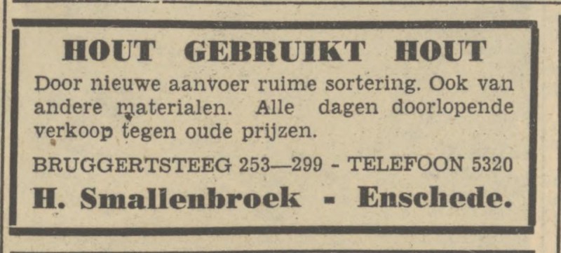 Bruggertsteeg 253 H. Smallenbroek advertentie Tubantia 8-10-1951.jpg