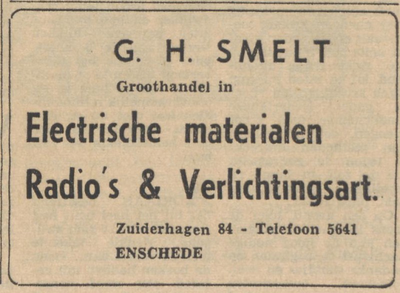 Zuiderhagen 84 G.H. Smelt advertentie Tubantia 7-12-1957.jpg