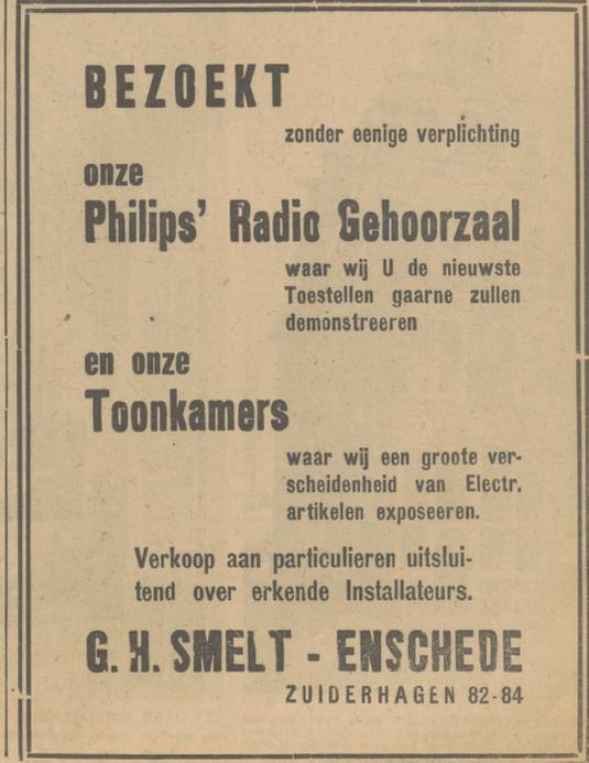 Zuiderhagen 82-84 G.H. Smelt advertentie Tubantia 2-12-1932.jpg