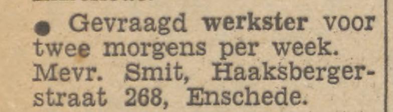 Haaksbergerstraat 268 Mevr. Smit advertentie Tubantia 26-3-1955.jpg