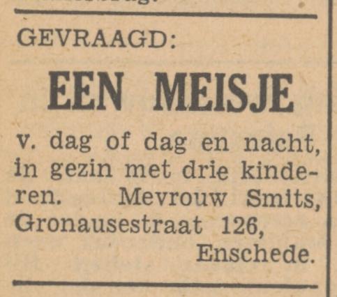 Gronausestraat 126 Mevr. Smits advertentie Tubantia 10-8-1948.jpg