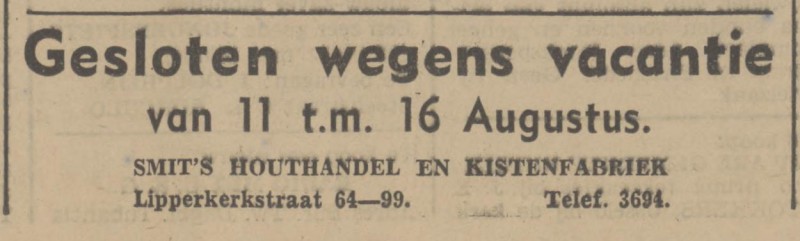 Lipperkerkstraat 64 en 99 Houthandels Smits advertentie Tubantia 9-8-1941.jpg