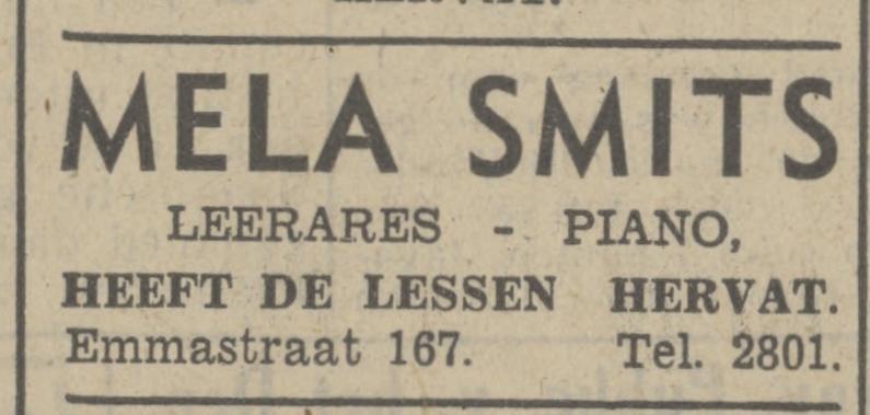 Emmastraat 167 Mej. Mela Smikts advertentie Tubantia 2-9-1941.jpg