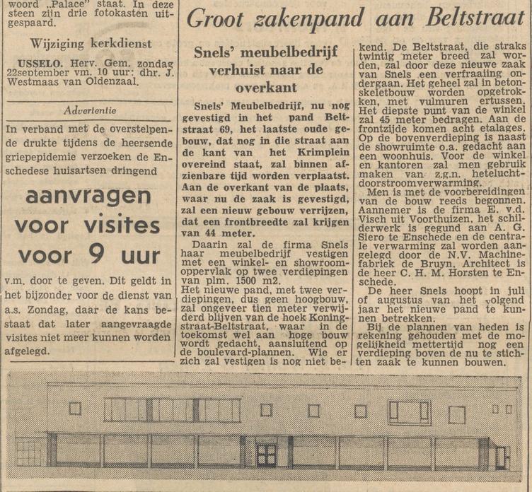 Beltstraat 50 Snels meubelbedrijf krantenbericht Tubantia 21-9-1957.jpg