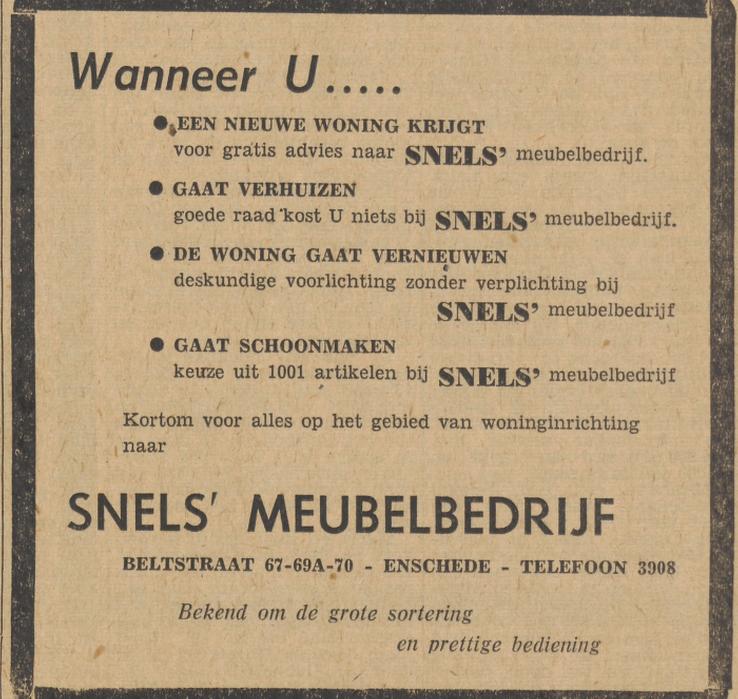 Beltstraat 67-69a-70 Snels meubelbedrijf advertentie Tubantia 8-4-1955.jpg