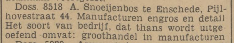 Pijlhovestraat 44 A. Snoeijenbos Groothandel in Manufacturen krantenbericht Tubantia 2-1-1940.jpg