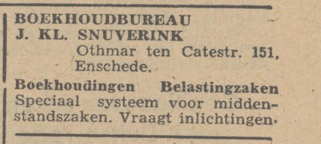 Othmar ten Catestraat 151 Boekhoudbureau J. Klein Snuverink advertentie Het Vrije Volk 18-5-1945.jpg