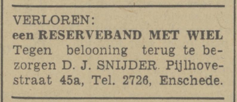 Pijlhovestraat 45A D.J. Snijder advertentie Tubantia 8-2-1941.jpg