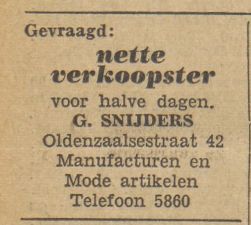 Oldenzaalsestraat 42 Fa. G. Snijders advertentie Tubantia10-7-1956.jpg