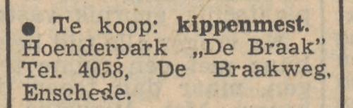 De Braakweg Hoenderpark De Braak advertentie Tubantia 227-5-1953.jpg
