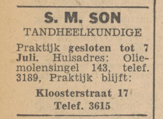 Oliemolensingel 143 S.M. Son Tandheelkundige advertentie Tubantia 28-6-1947.jpg
