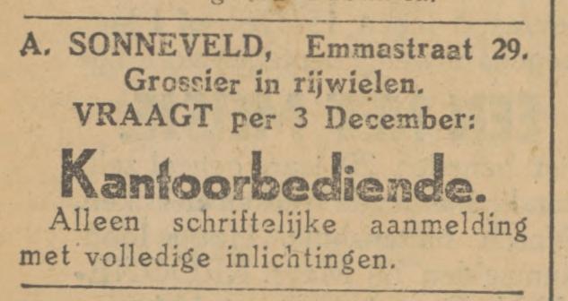 Ennastraat 29 A. Sonneveld Grossier in rijwielen advertentie Tubantia 15-11-1928.jpg