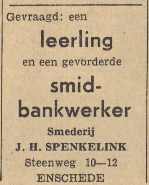 Steenweg 10-12 smederij J.H. Spenkelink advertentie Tubantia 23-5-1961.jpg
