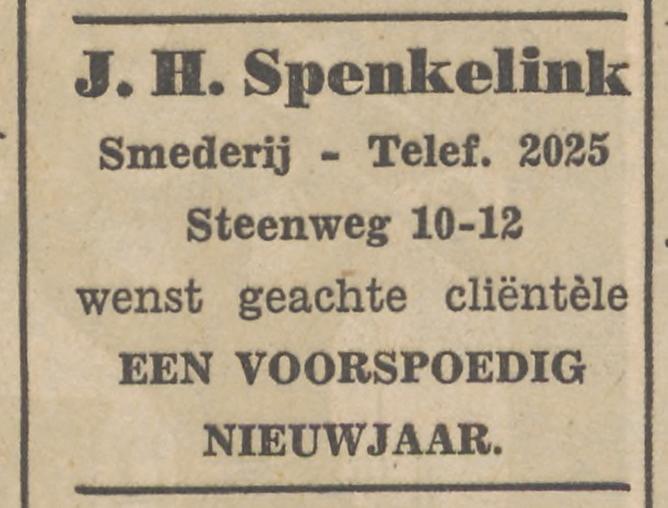 Steenweg 10-12 smederij J.H. Spenkelink advertentie Tubantia 31-12-1952.jpg
