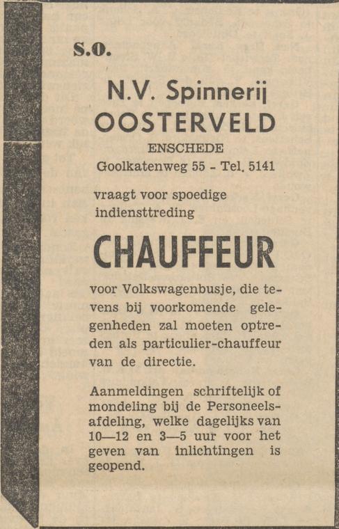 Goolkatenweg 55 N.V. Spinnerij Oosterveld advertentie Tubantia 6-2-1957.jpg