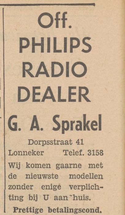 Dorpsstraat 41 Lonneker G.A. Sprakel advertentie Tubantia 19-1-1955.jpg