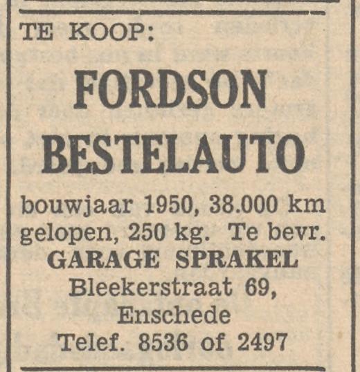 Blekerstraat 69 Garage G.B. Sprakel advertentie Tubantia 28-1-1953.jpg