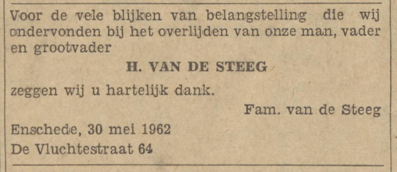 De Vluchtestraat 64 H. van de Steeg advertentie Tubantia 30-5-1962.jpg