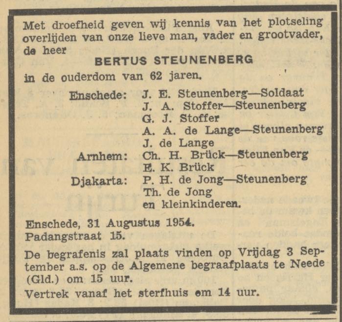 Padangstraat 15 B. Steunenberg advertentie Algemeen Handelsblad 1-9-1954.jpg