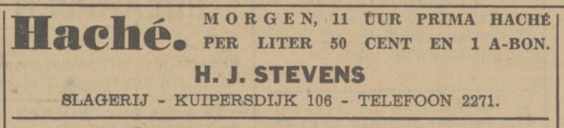 Kuipersdijk 106 slagerij H.J. Stevens advertentie Tubantia 28-4-1942.jpg