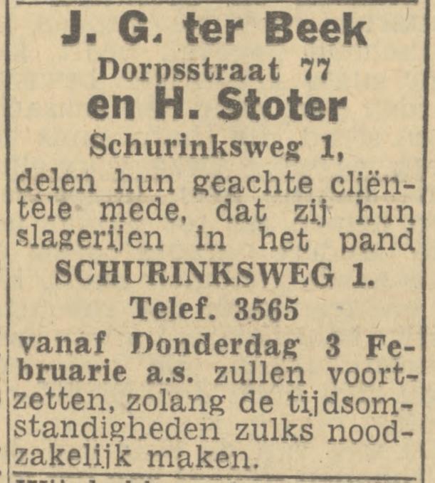 Schurinksweg 1 H. Stoter Slager advertentie Tubantia 31-1-1944.jpg
