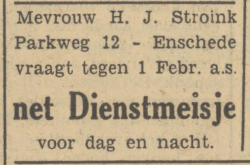 Parkweg 12 H.J. Stroink advertentie Tubantia 30-12-1950.jpg