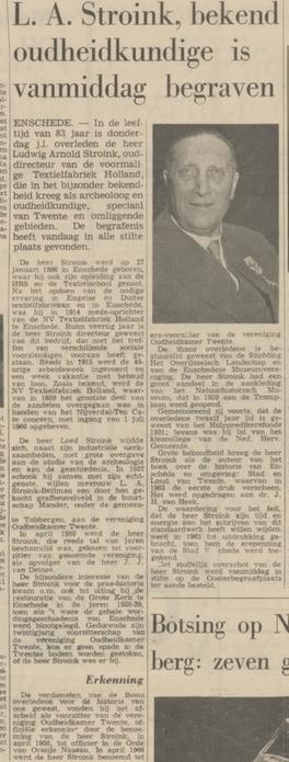 L.A. Stroink textielfabrikant en oudheidku ndige krantenbericht Tubantia 28-7-1969.jpg