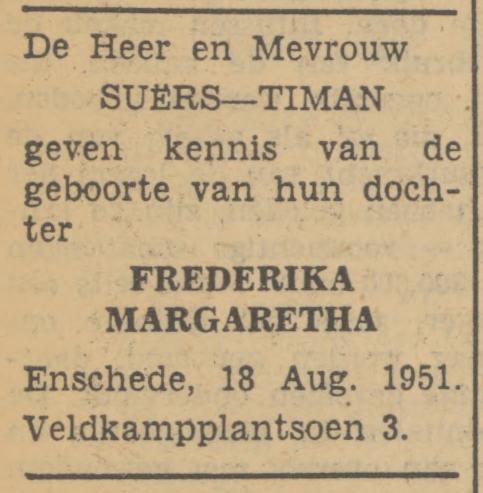 Veldkampplantsoen 3 Suers advertentie Tubantia 20-8-1951.jpg
