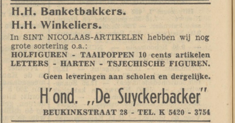 Beukinkstraat 28 Handelsonderneming De Suyckerbacker advertentie Tubantia 21-11-1951.jpg