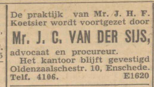 Oldenzaalsestraat 10 Mr. J.C. van der Sijs advertentie Trouw 10-9-1945.jpg
