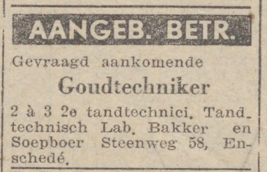 Steenweg 58 Tandtechnisch Laboratorium Bakker en Soepboer 20-5-1946.jpg