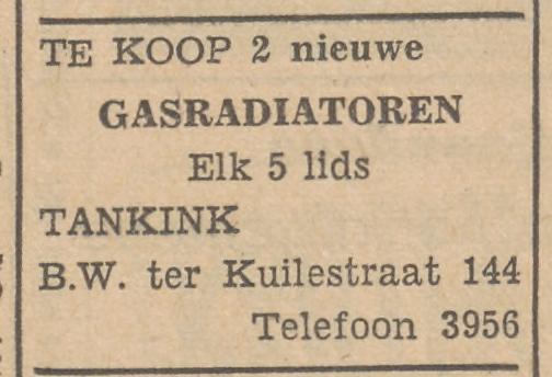 B.W. ter Kuilestraat 144 Tankink advertyentie Tubantia 9-2-1952.jpg