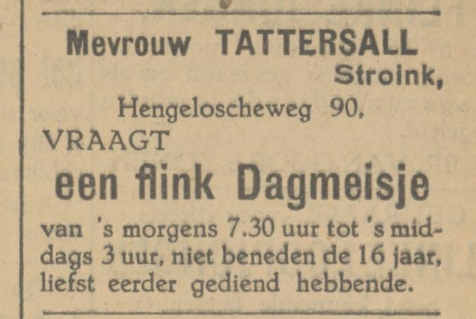 Hengeloscheweg 90 Mevr. Tattersall-Stroink advertentie Tubantia 11-4-1928.jpg