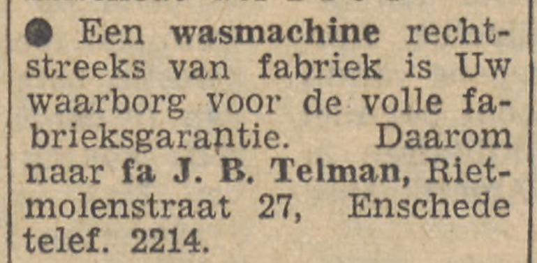 Rietmolenstraat 27 J.B. Telman advertentie Tubantia 16-11-1957.jpg