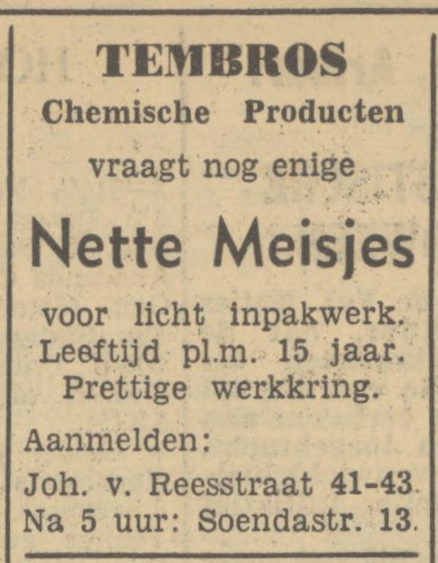 Johan van Reesstraat 41-43 Tembros Chemische Producten advertentie Tubantia 27-3-1951.jpg