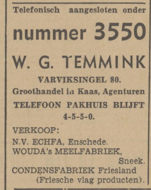 Varviksingel 80 W.G. Temmink Groothandel in Kaas, Agenturen advertentie Tubantia 30-3-1942.jpg