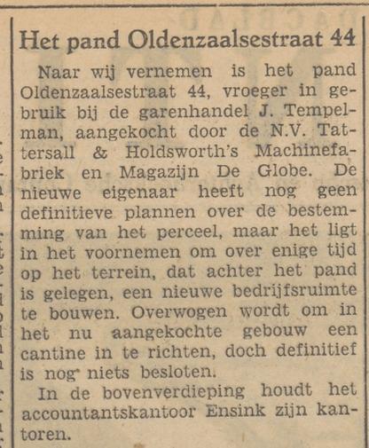 Oldenzaalsestraat 44 garenhandel J. Tempelman krantenbericht Tubantia 30-11-1951.jpg