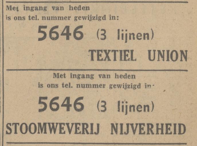 Haaksbergerstraat 48 Textiel Union en Stoomweverij Nijverheid advertentie Tubantia 29-12-1947.jpg