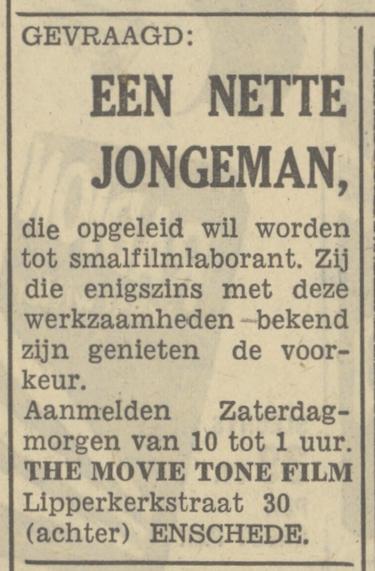 Lipperkerkstraat 30(achter) The Movie Tone Film advertentie Tubantia 8-7-1949.jpg