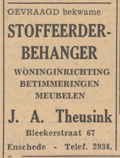 Blekerstraat 67 J.A. Theusink woninginrichting advertentie Tubantia 17-3-1949.jpg