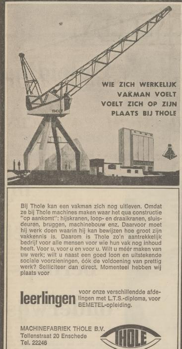 Tollenstraat 20 Machinefabriek Thole B.V. advertentie Tubantia 15-5-1973.jpg