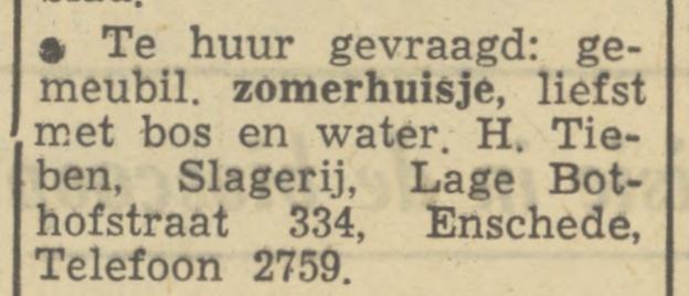 Lage Bothofstraat 334 slagerij H. Tieben advertentie Tubantia 2-5-1950.jpg
