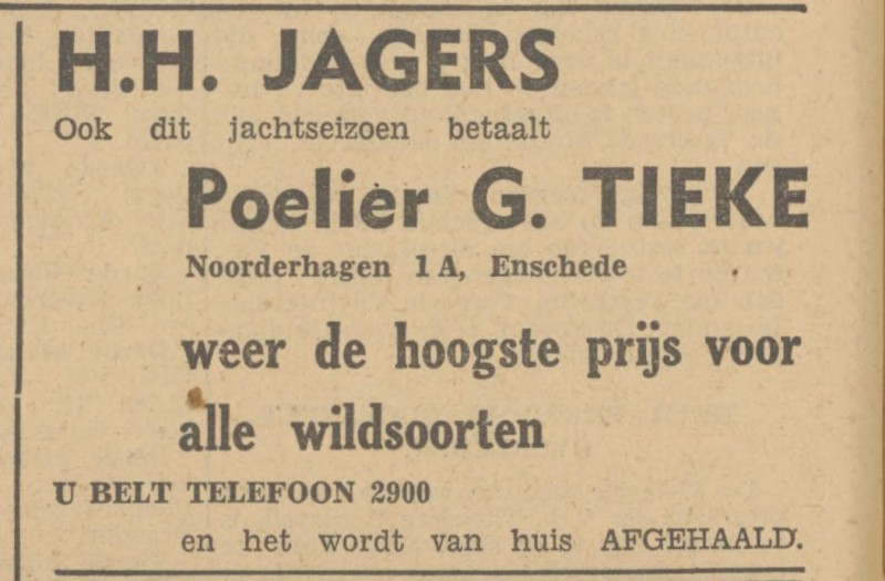 Noorderhagen 1a Poelier G. Tieke advertentie Tubantia 2-10-1948.jpg