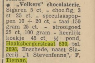 Haaksbergerstrat 530 Slagerij F. Tieman advertentie Tubantia 30-11-1950.jpg