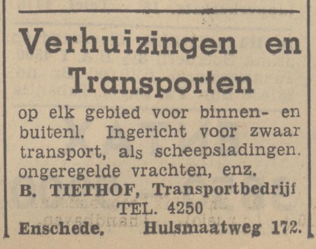 Hulsmaatweg 172 B. Tiethof verhuizingen en transporten, scheepsladingen  avertentie Tubantia 15-5-1938.jpg