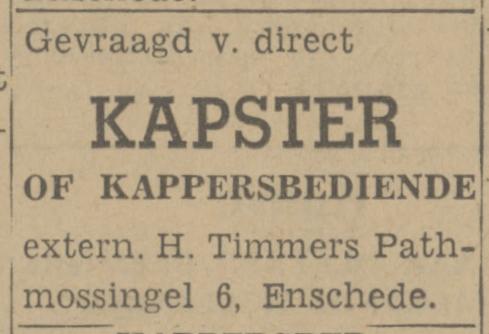 Pathmossingel 6 kapper H. Timmers advertentie Twentsch nieuwsblad 6-1-1943.jpg