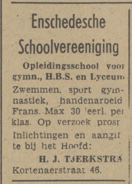 Kortenaerstraat 46 H.J. Tjerkstra Hoofd Enschedesche Schoolvereeniging advertentie Tubantia 21-4-1948.jpg