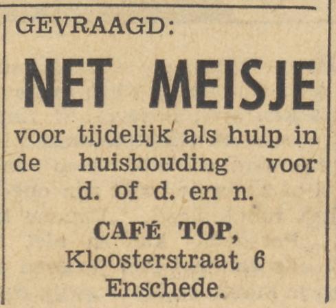 Kloosterstraat 6 cafe Top advertentie Tubantia 1-5-1957.jpg