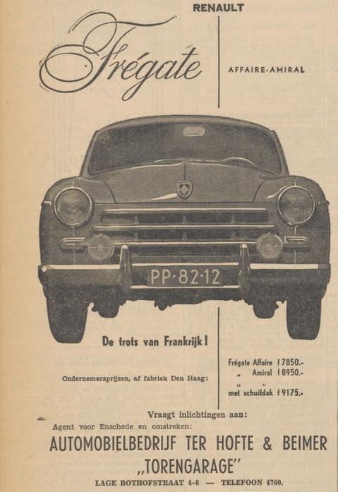 Lage Bothofstraat 4-6 Torengarage Fa. ter Hofte & Beimer advertentie Tubantia 17-4-1954.jpg
