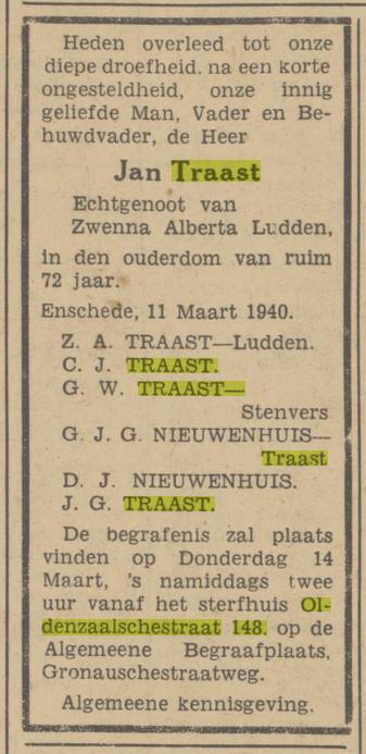 Oldenzaalsestraat 148 C.J. Traast advertentie Tubantia 11-3-1940.jpg
